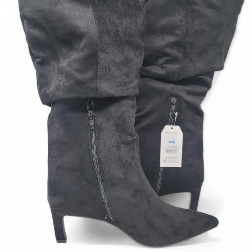 Black Knee High Slouch Pointed Toe Boots Size 12 Wide